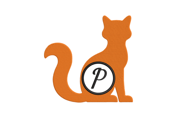 Charming Cat Letter P Embroidery Design
